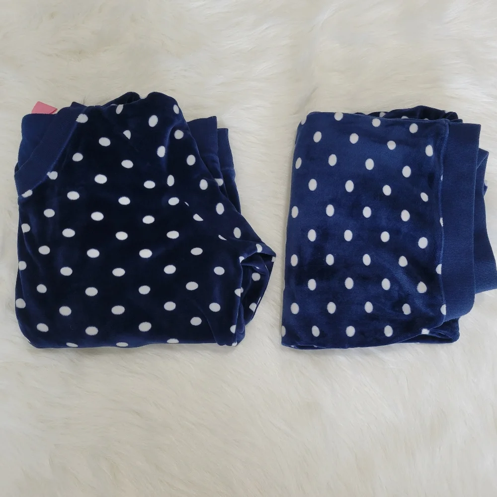 Jenni Intimates Polka Dot Velour Lounge Wear Set Hoodie & Pant Set L EUC Navy - Picture 1 of 16